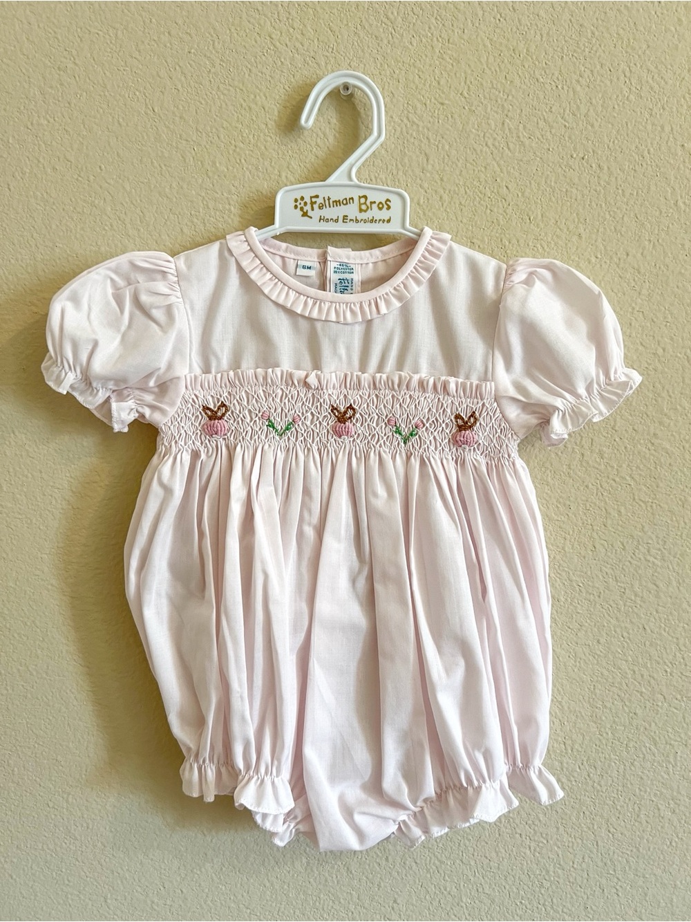 NEW Feltman Brothers Girls Easter Bunny Smocked Romper 6M